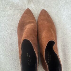 Cole Haan Women's Suede Pointed Ankle Booties in Cognac Brown